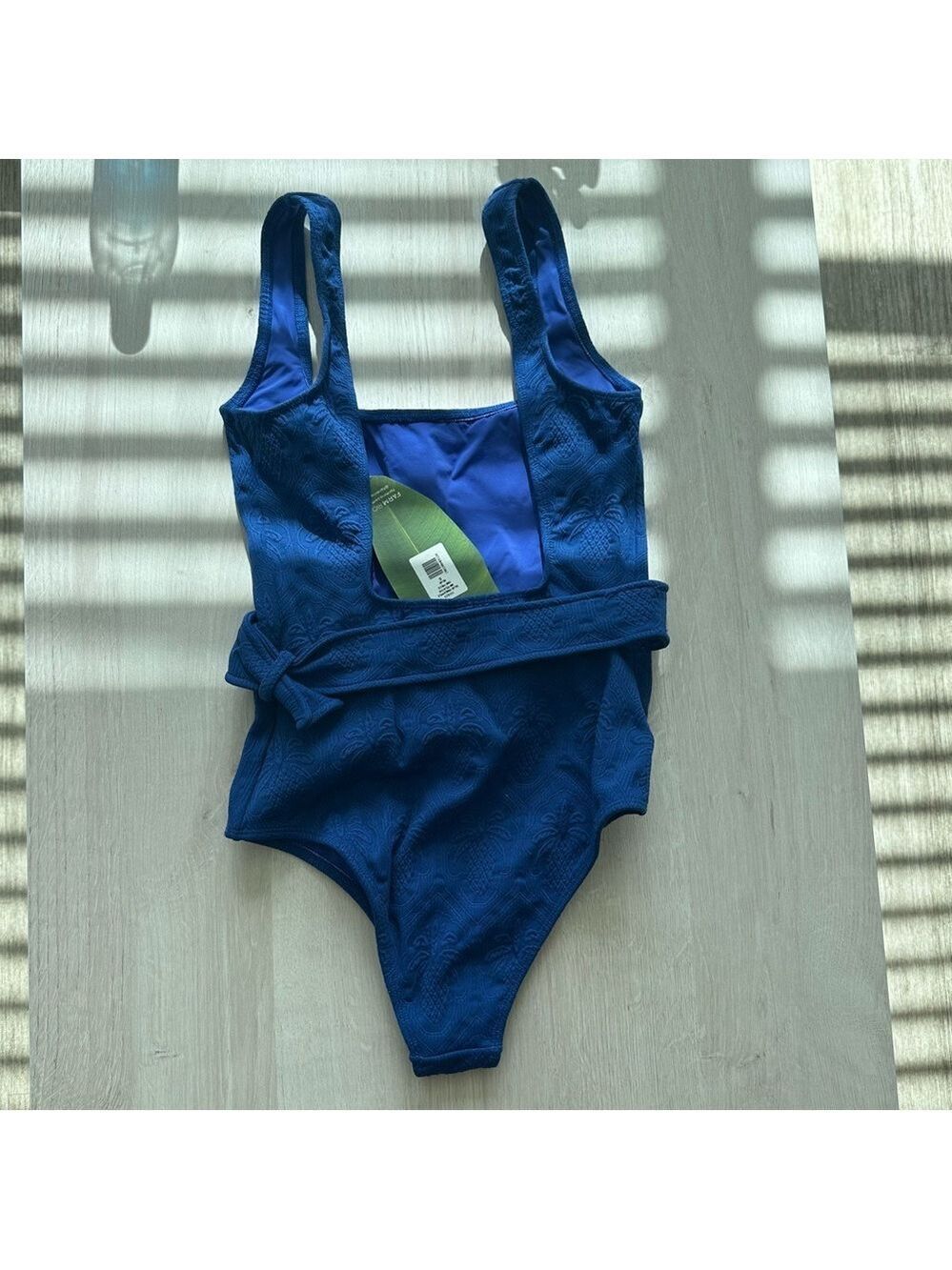 Farm Rio Blue Matelasse Pineapple Belted One-Piece Swimsuit - Picture 6 of 10